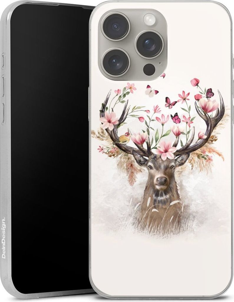 DeinDesign Slim Hülle für Apple iPhone 16 Pro Max Silikon Case Ultra Dünn Handyhülle Blumen Hirsch Tiere