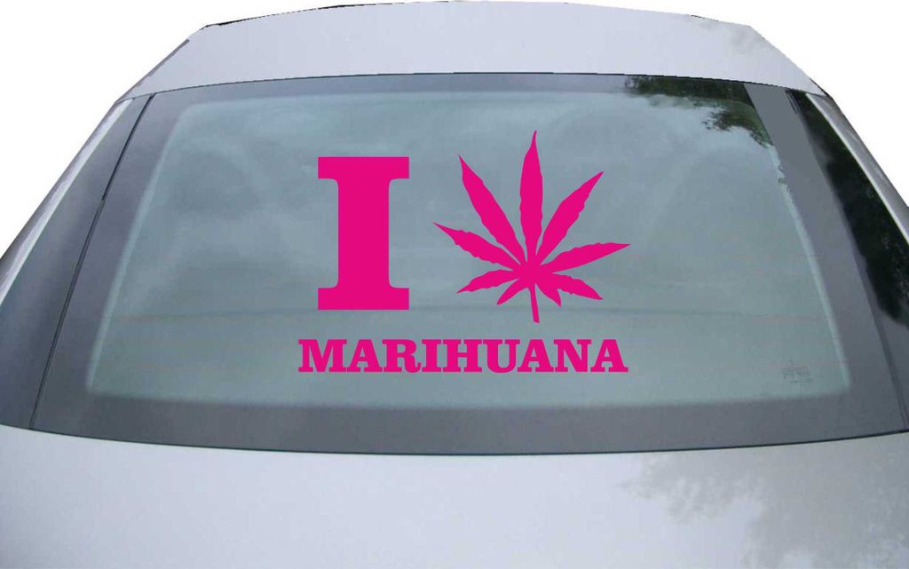 Indigos UG - Aufkleber Heckscheibe & Motorklappe DE2536 - pink - 600x438 mm - I love Marihuana - Auto Scheiben Fenster Heckklappe Tuning Racing JDM...