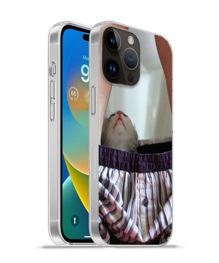 MuchoWow Handyhülle Schutzhülle Hülle für Apple iPhone 14 Pro - Softcase Katze - Hose - Toilette Silikon Softcase Handy Hülle - Umschlag