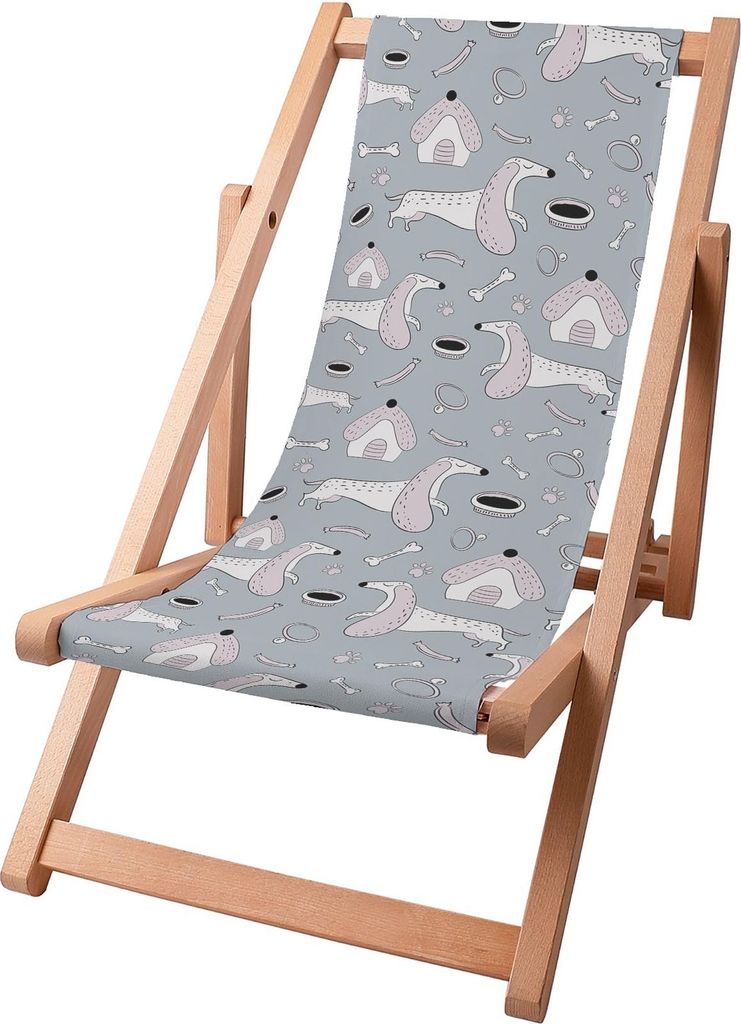 Dreamroots Kinder Liegestuhl klappbar Holz, bis zu 130 kg, Sonnenliege klappbar mit 3-stufiger Neigungsregulierung der Rückenlehne, Dachshund Dog