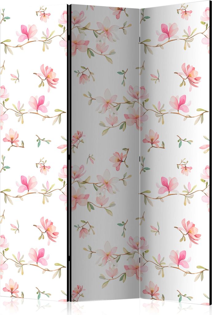 3-teiliger Doppelseitiger Vlies Paravent - Fresh Magnolias 135x172 cm Blumen b-B-0313-z-b