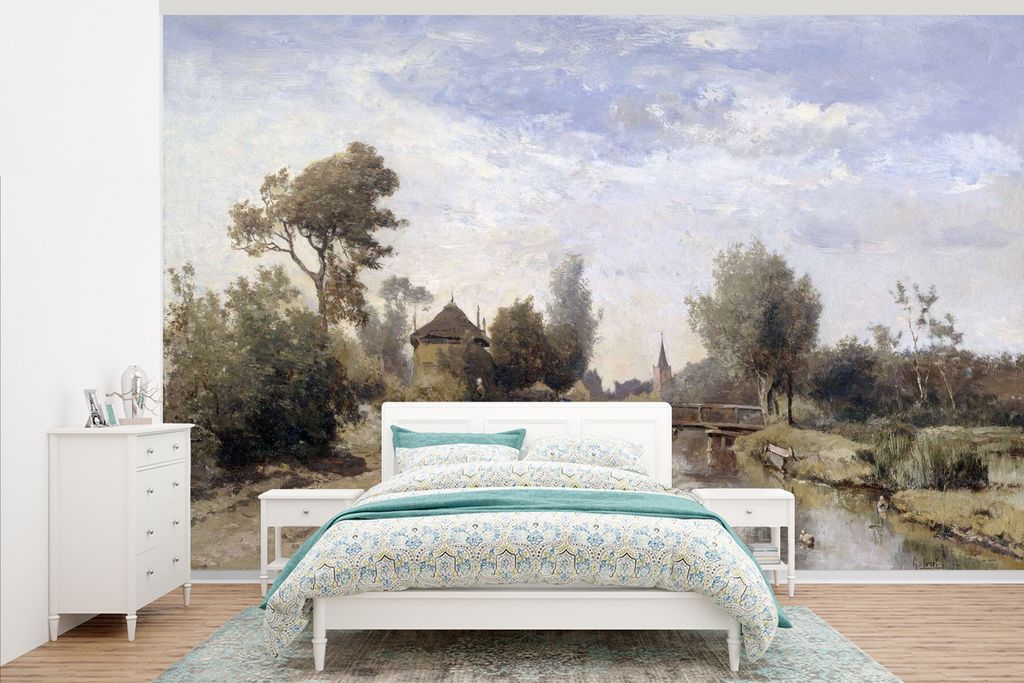 MuchoWow Fototapete für Wohnzimmer oder Schlafzimmer Wandtapete Vinyl Motivtapete Landschaft bei Kortenhöf - Gemälde von Paul Joseph Constanti...