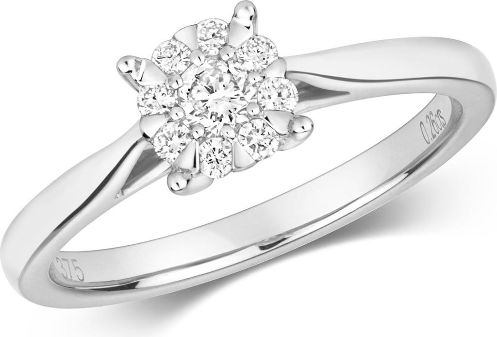 Funkelndes Feuer 9 Karat (375) Weißgold Damen - Diamant Solitärring Brillant-Schliff 0.25 Karat G - I1 I2, 50 (15.9); TRS317229KWRSK