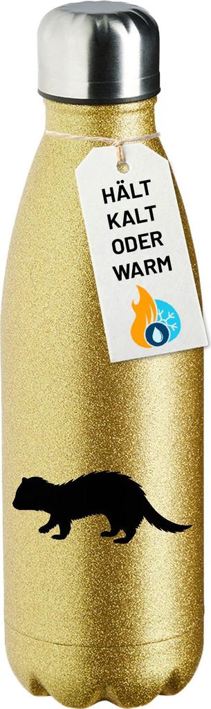 Huuraa Trinkflasche Frettchen Silhouette 500ml Gold Edelstahl Wasserflasche Trinkflasche Geschenkidee