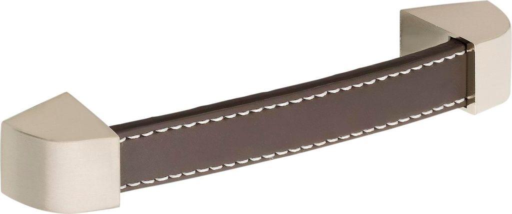 Hettich Griff Agliano, ??? 128, L 142 mm, B 25 mm, H 17 mm, Leder braun/Edelst. Opt.geb.
