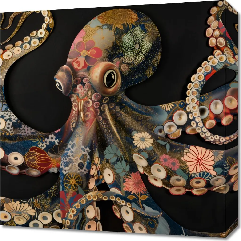 Stampa Polpo Nero 50x50cm - Quadro Parete Moderno per Casa e Ufficio