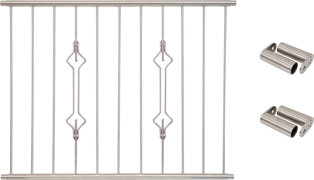 Fenstergitter Prag in Edelstahl, vormontiert - Breite: 132 - 144 cm, Höhe: 100 cm