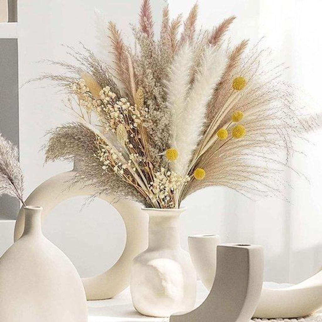 Famanu Pampasgras Dekorationsset 73 Stück - natürliche Trockenblumen mit Pampas und Schleierkraut