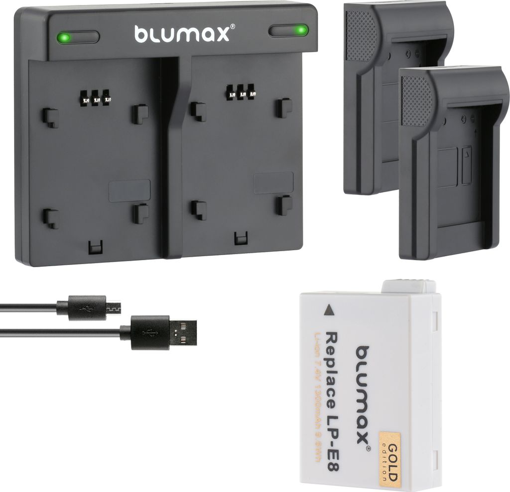 1x Akku + Lader für Canon EOS 550D, 600D, 650D, 700D - LP-E8 1260 mAh (7,2V)