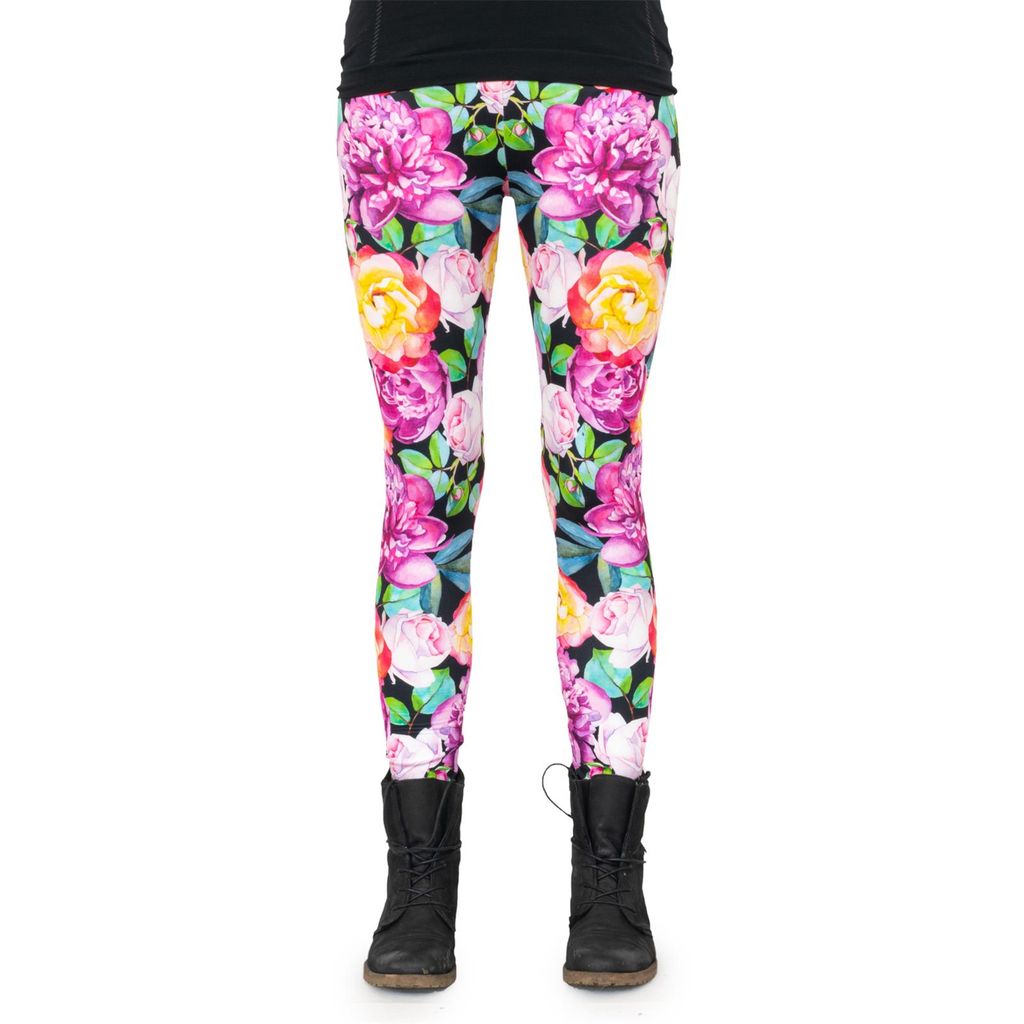 cosey - Blumen-Leggings (Einheitsgröße) - Design Orange-Pinke Rosen