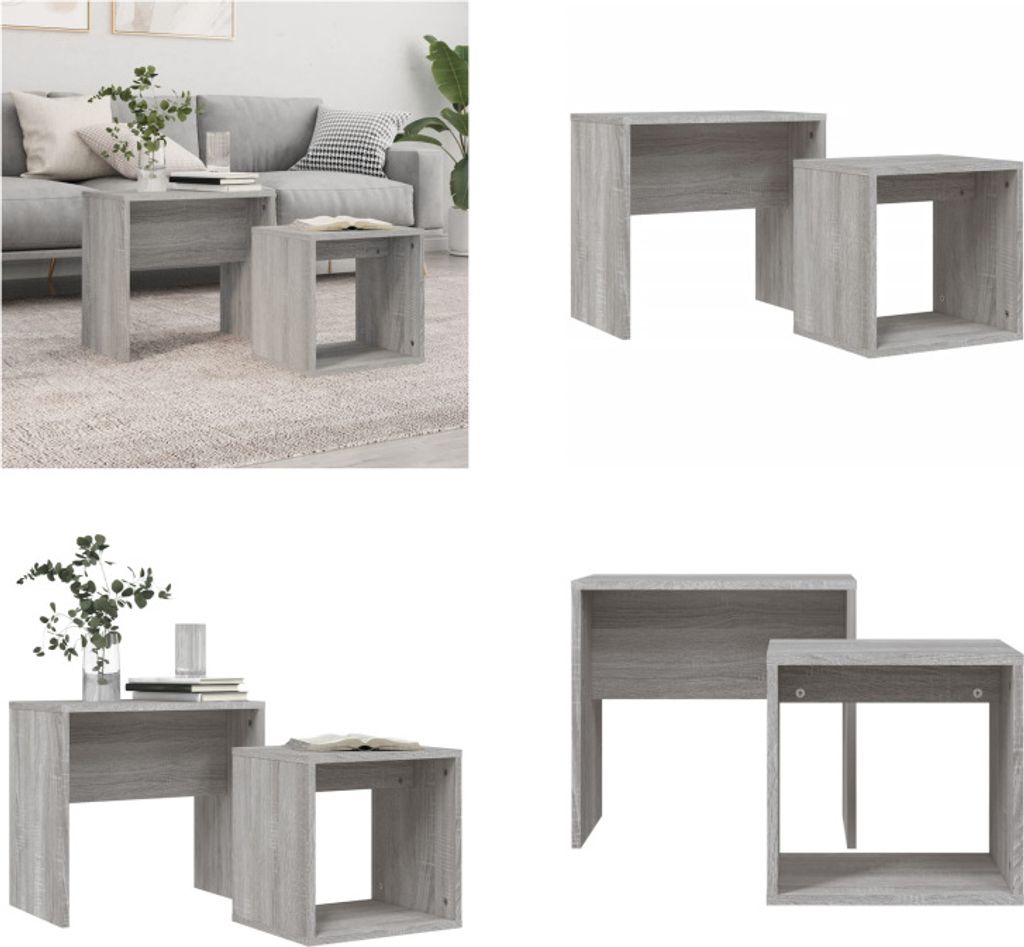 vidaXL Satztische 2 Stk. Grau Sonoma Holzwerkstoff - Satztisch - Satztische - Stapelbare Tische - Satz-Couchtisch