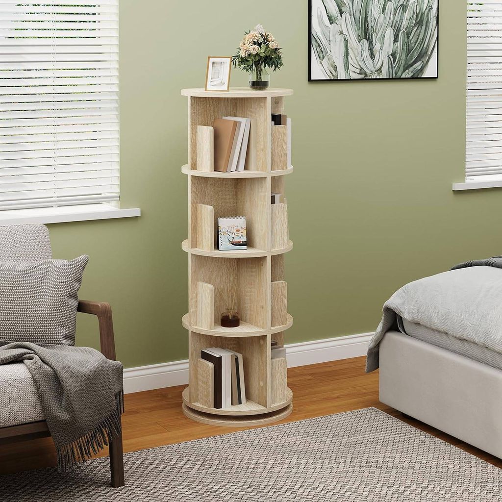 Drehbares Bücherregal Mit Hundepfoten - 360° Massivholz Regal Für Bis Zu 120 Bücher 160cm