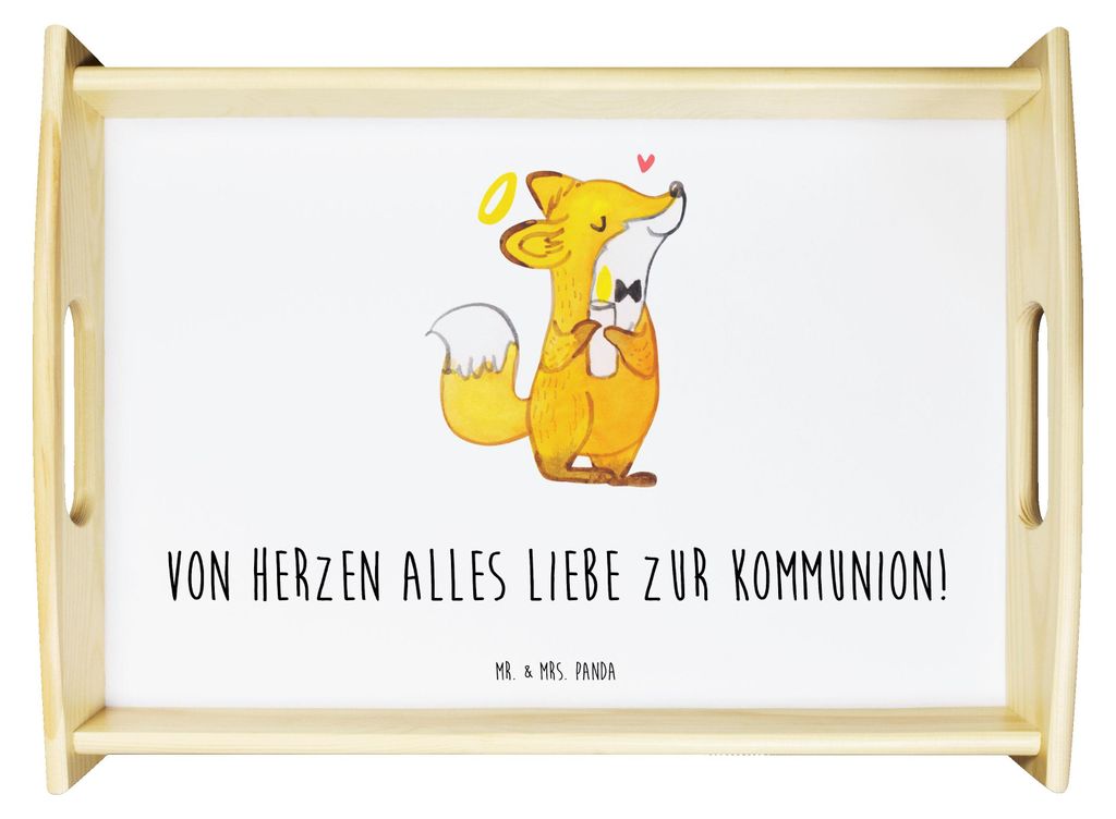 Mr. & Mrs. Panda Tablett Fuchs Kommunion - Weiß - Geschenk, Glauben, Servier, Gläubig, serviertablett aus holz, Gott, Liebe