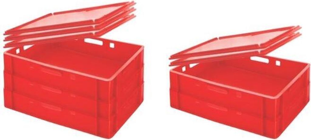 SparSet 5x Eurobehälter Fleischerkasten E1 mit Auflagendeckel | HxBxT 12,5x40x60cm | 25 Liter | Rot | Fleischerkiste, Fleischkiste, Metzgerkiste, ...