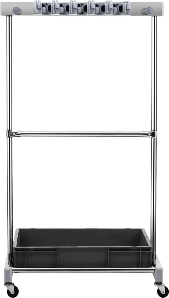 Support outils jardinage sur roulettes en métal pour garage et abri