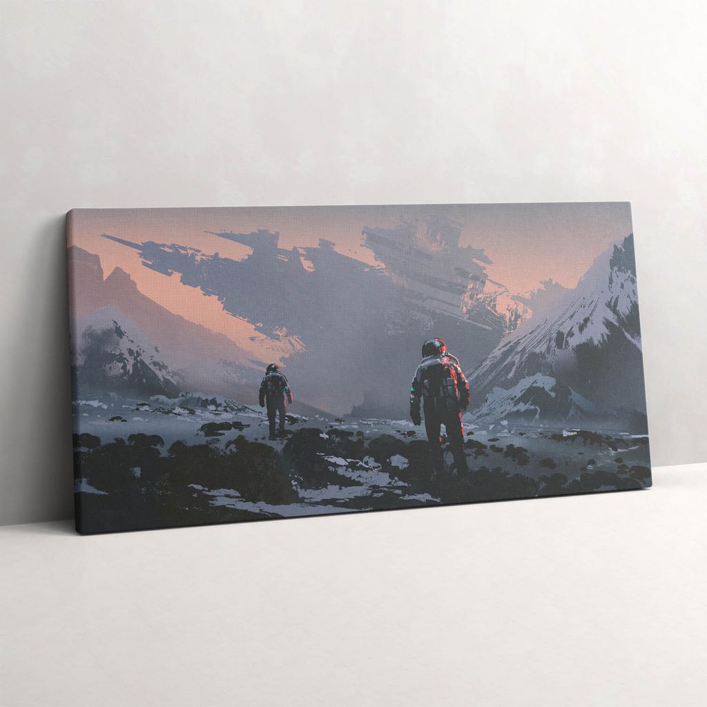 Astronauten und die Milchstraße – Leinwandbild Wandbild – 120x60 cm – Leinwandbilder – Wandbilder – Schlafzimmer – Flur