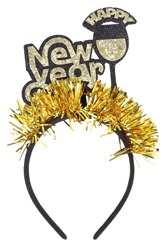 Neujahrsstirnband 2026 mit Zahlenlogo, schwarz-goldenem Paillettenmuster, verziert mit einem Luftschlangenmuster, Haarreif, Symbol für Teamzusamme...