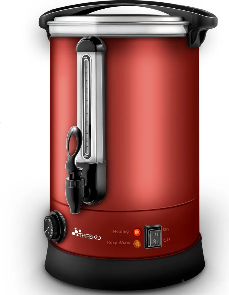 TRESKO® bollitore per vin brulè rosso 20L / 2500W bollitore per vin brulè in acciaio inox distributore di vin brulè distributore di bevande calde distributore di acqua calda