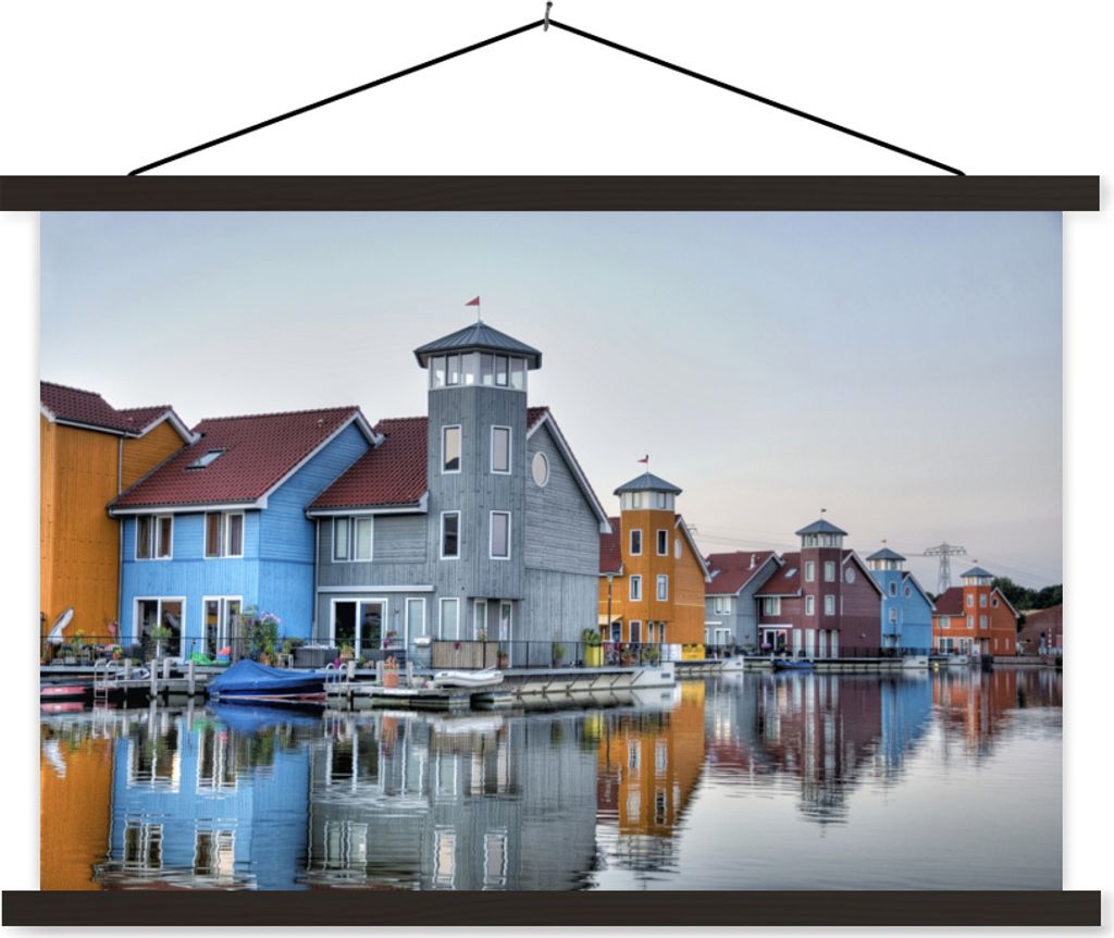 MuchoWow Textilposter Groningen - Reitdiep - Farben - Haus 120x80 cm mit schwarzem Rahmen - Wanddeko