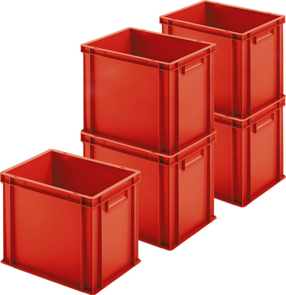 5 Eurobehälter mit 2 Griffleisten, LxBxH 400x300x320 mm, rot