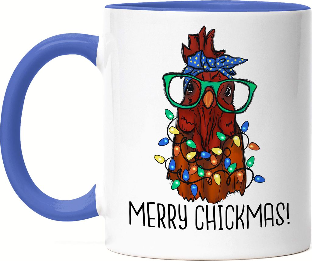 Merry Chickmas Tasse Blau Truthahn Weihnachtsdekoration Lichterketten Merry Christmas Frohes Weihnachten