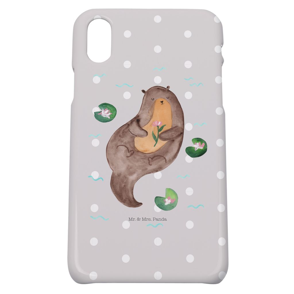 Mr. & Mrs. Panda Iphone 10 Handyhülle Otter Seerose - Grau Pastell - Geschenk, Handy, Seeotter, Fluss, Hülle, X, Cover, Wasser, glücklich