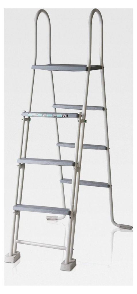 Sicherheitsleiter für Aufstellpools aus verzinktem Stahl mit rutschfesten Stufen und Kindersicherungssystem