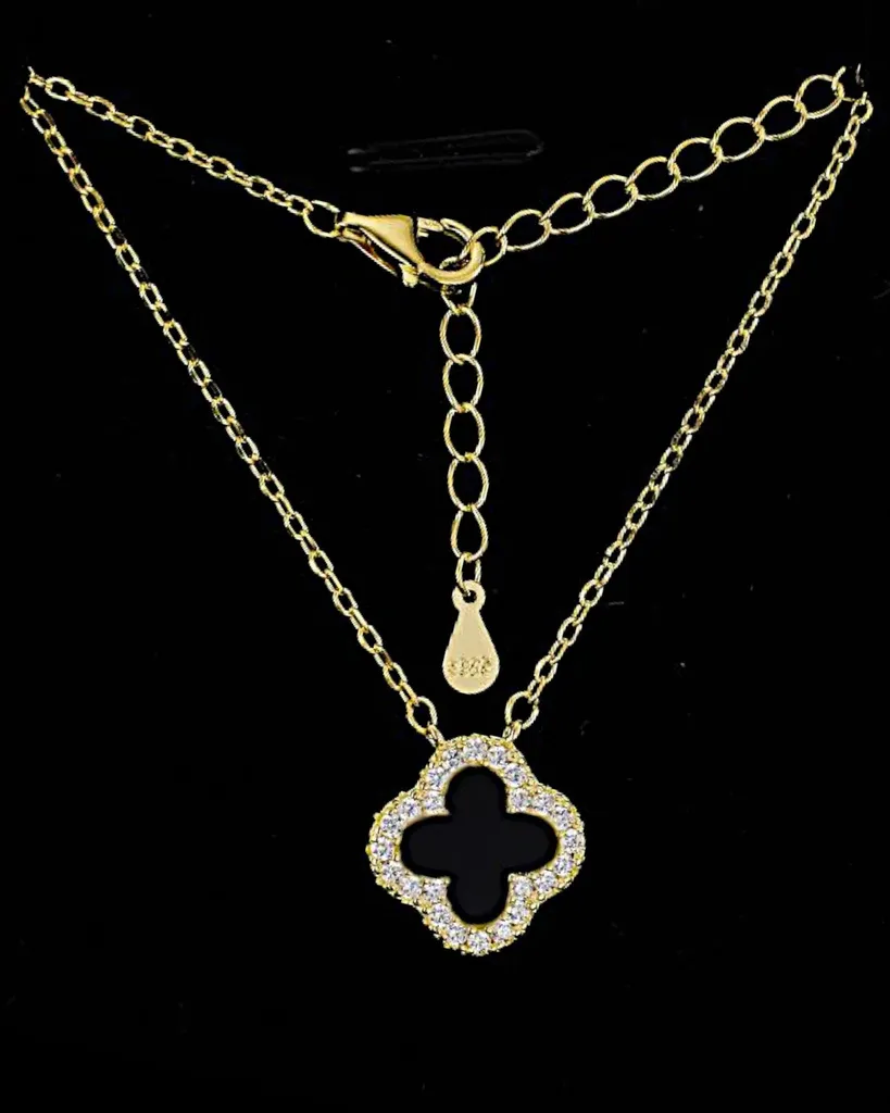 Collier trèfle Clover noir et or, accessoire idéal pour vos soirées