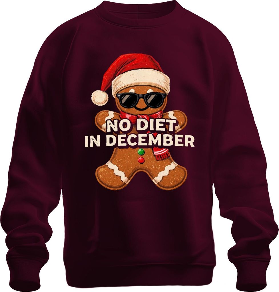NO DIET IN DECEMBER Lebkuchenmann Weihnachten lustig Sonnenbrille Uni Sweatshirt Pullover, Burgundy, L