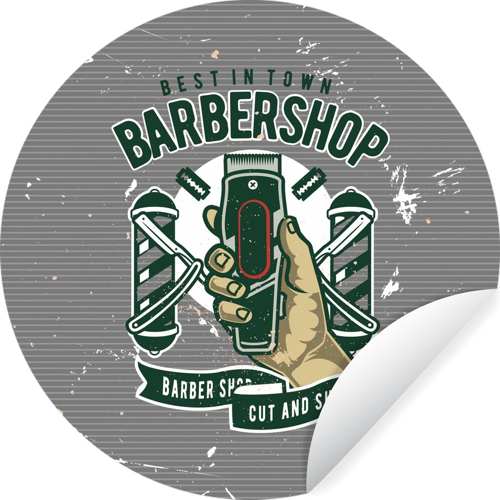 MuchoWow Runde Wandtattoo - Wandsticker Tapete Aufkleber Mancave - Rasierer - Barbier - Vintage Ø 100 cm Selbstklebend und Repositionierbar - Wa...