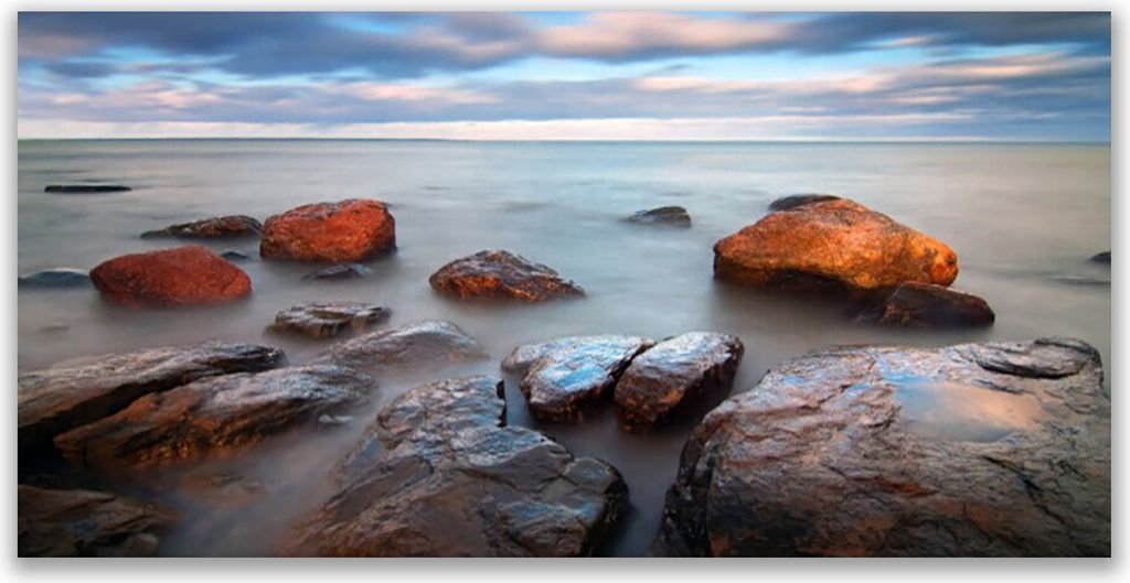 Glasbilder 140x70 Wandbild Druck auf Glas Steine Meer Landschaft