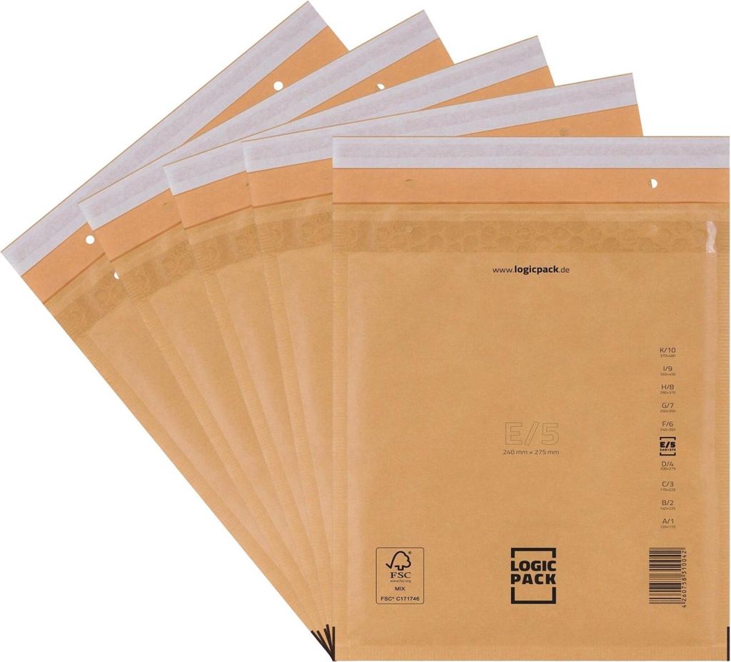 Logic Pack 2400 Braune Luftpolsterumschläge E5 Gepolsterte Versandtaschen