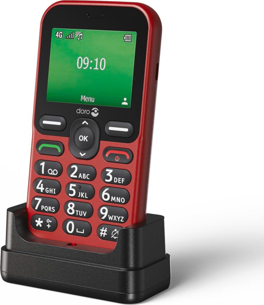 Doro Leva E10 4G Handy für Senioren Querformat-Display inklusive Ladestation, Farbe:Rot