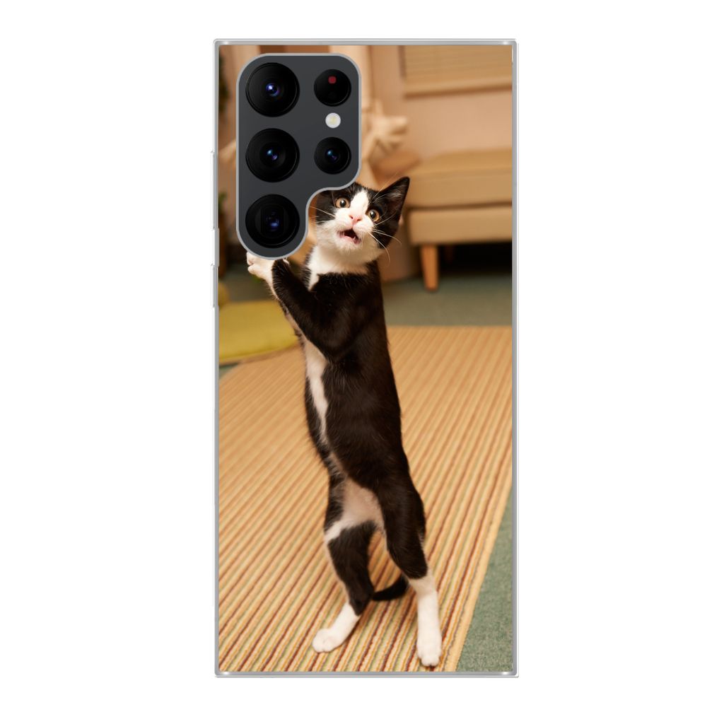 MuchoWow Handyhülle Schutzhülle Hülle für Samsung Galaxy S22 Ultra Katze - Wohnzimmer - Schwarz Silikon Softcase Handy Hülle - Abbildung