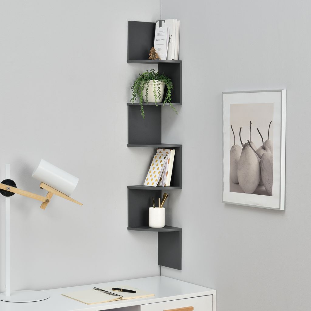 [en.casa] Wandregal Dunkelgrau matt Retro-Design Produktbild 