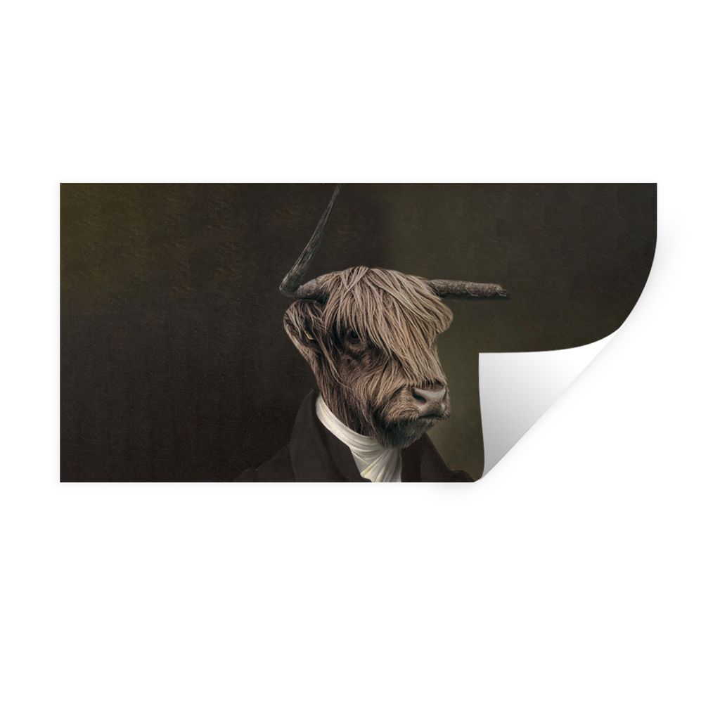 MuchoWow Wandtattoo Wandsticker Wandaufkleber Schottischer Highlander - Kunst - Tierkopf 80x40 cm Selbstklebend und Repositionierbar - Aufkleber