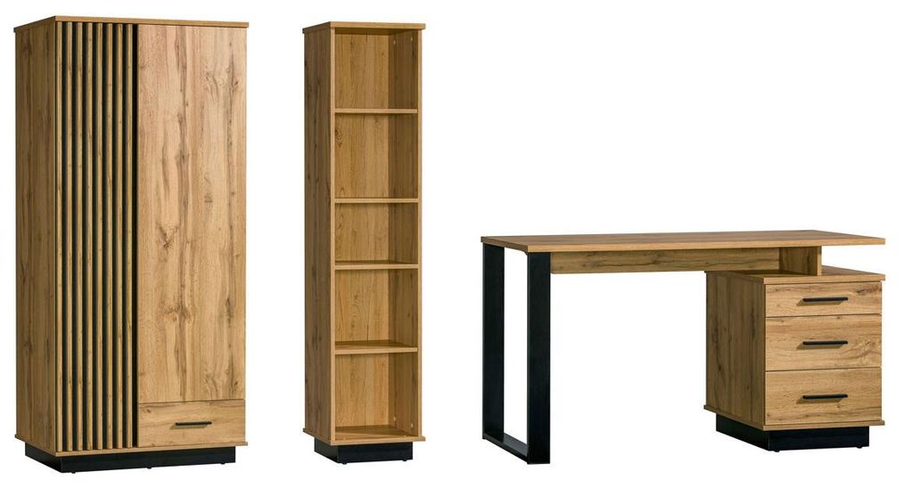 Jugendzimmer-Set Kinderzimmer Lamia 3-teilig Eiche Wotan schwarz