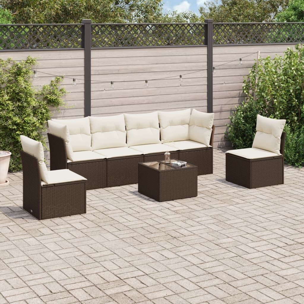 Maison Exclusive - 7-tlg. Garten-Sofagarnitur mit Kissen Braun Poly Rattan