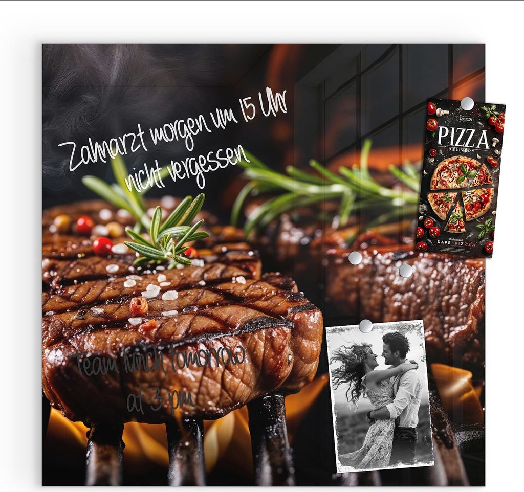 Magnettafel 30x30cm Pinnwand Whiteboard beschreibbar - Gegrillte Steaks