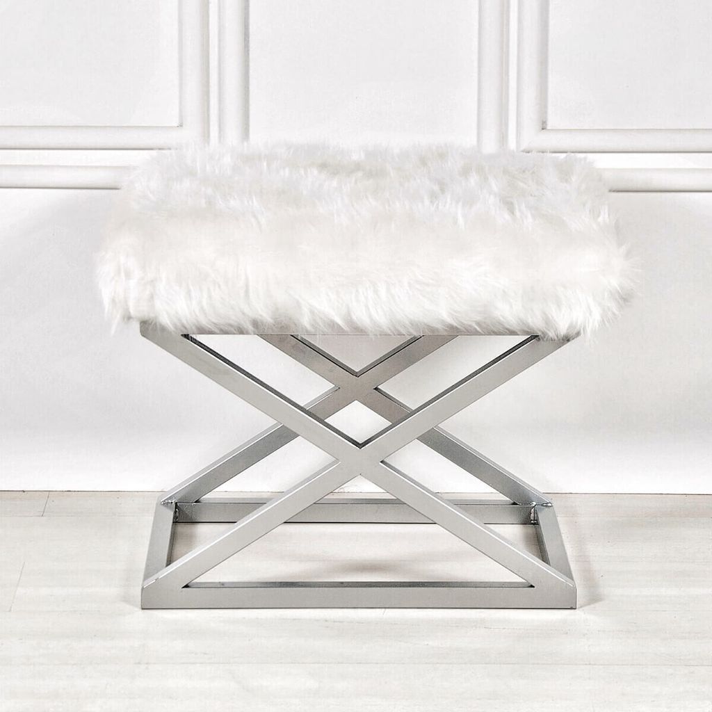 Hanah Home, Capraz Plush - Silver, White, Fußhocker & -bänke, Sitzpuff, Silber, Polyester, 50 x 42 x 40 x cm