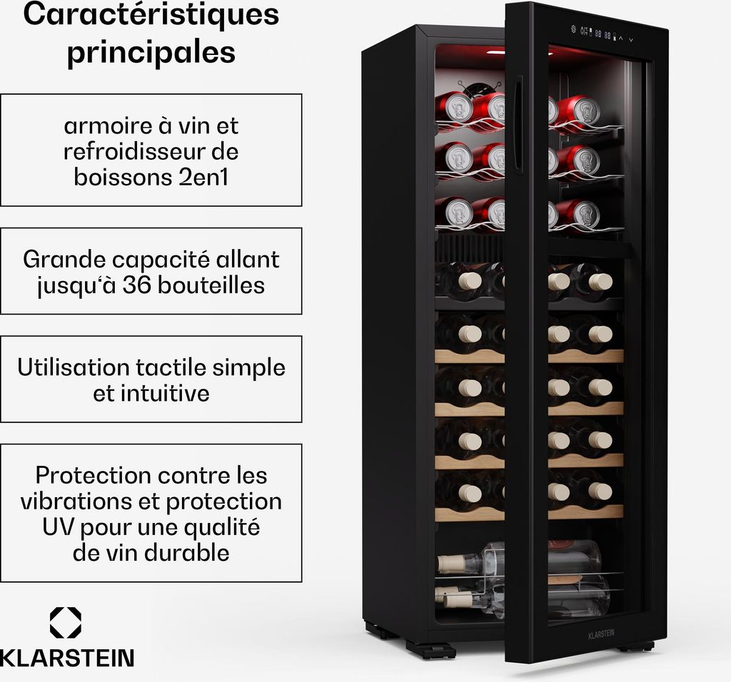 Klarstein Bovella 36 Duo+ Cave à Vin - 36 Bouteilles, Image du produit 