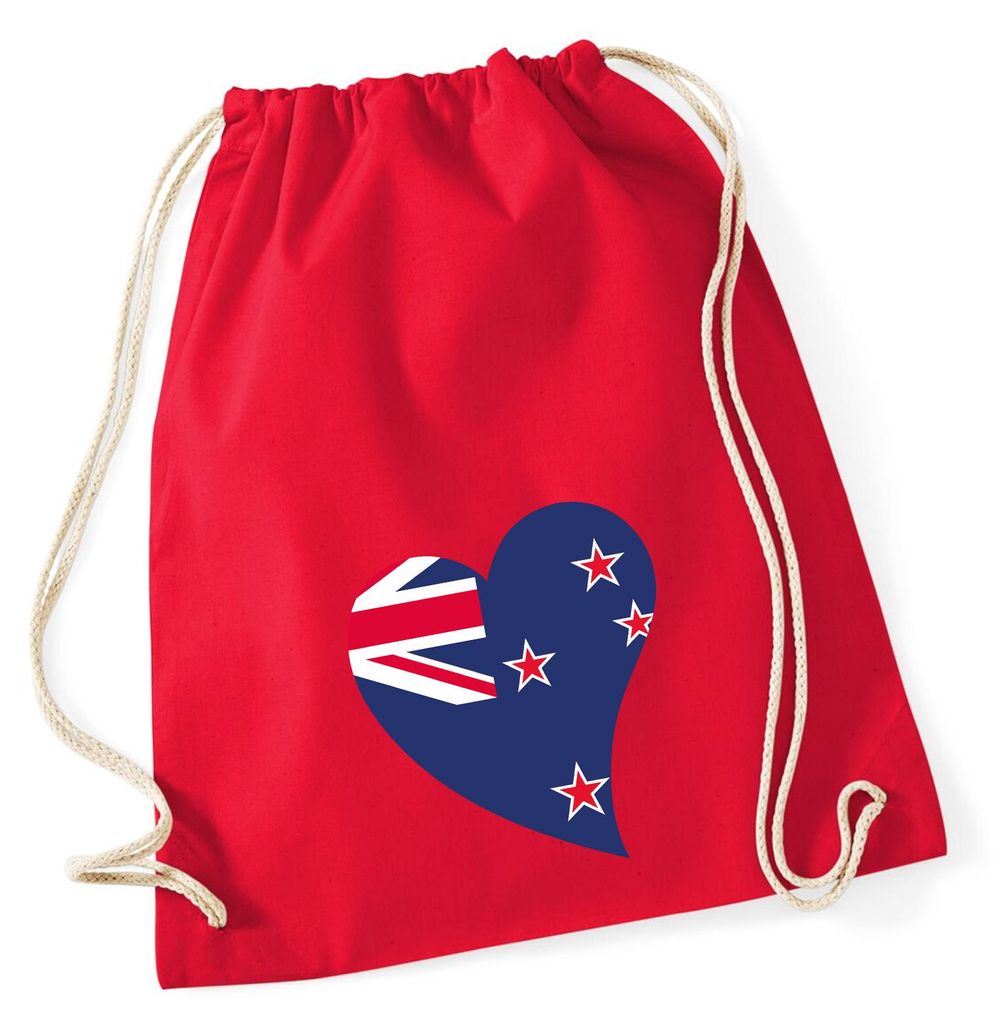 Huuraa Turnbeutel Neuseeland Flagge Herz 12 Liter Classic Red Baumwolle Rucksack Geschenkidee