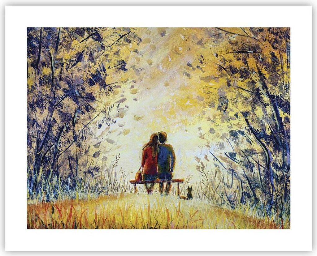 Poster - Poster ohne Rahmen - Liebhaber auf Bank - 50x40 cm - Wand Bild - Wanddeko - Wandbilder - Kunstposter - Wandposter - Bilder - Kunstdruck - ...