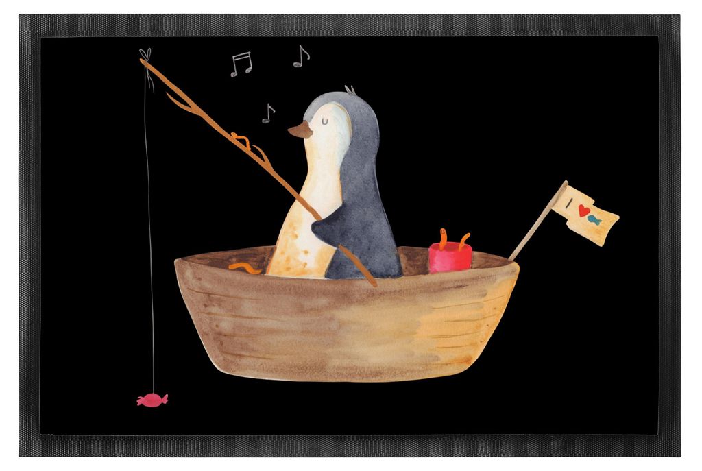 Mr. & Mrs. Panda fußmatte Pinguin Angelboot 50 x 75 cm - Schwarz - Geschenk, Fußabstreifer, Trennung, Schmutzmatte, Boot, Scheidung, Pinguine, Sc...