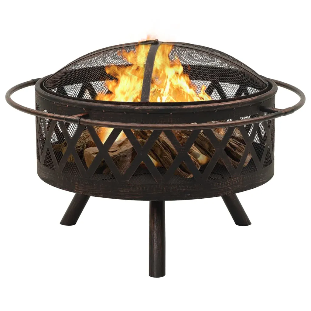 The Living Store : Foyer Rustique XXL en Acier avec Tisonnier - 76 cm