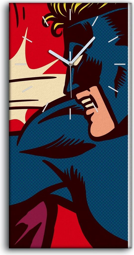 Wanduhr Bürouhr Leinwand Bild 30x60 Malerei Held Bösewicht Comics Kunst - weiße Hände
