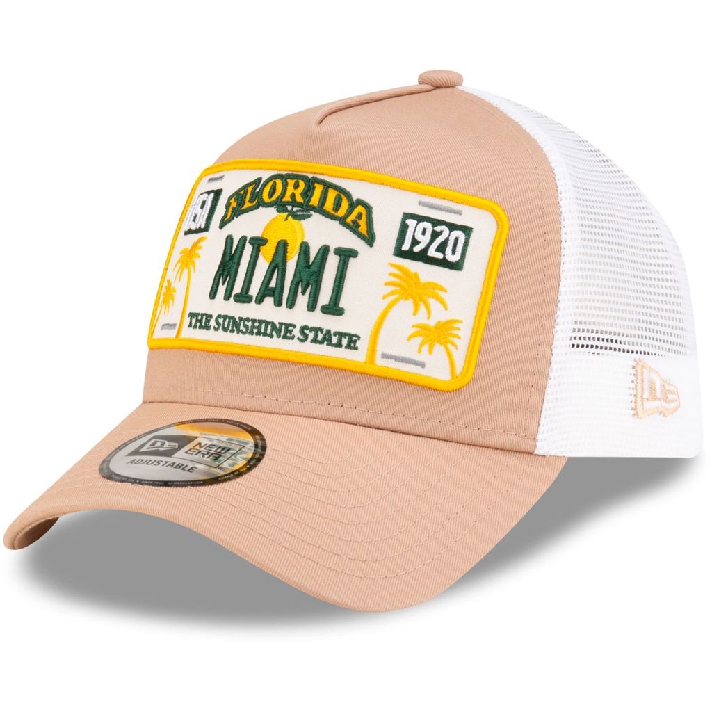 New Era 9FORTY A-Frame Trucker Cap Miami License Plate beige