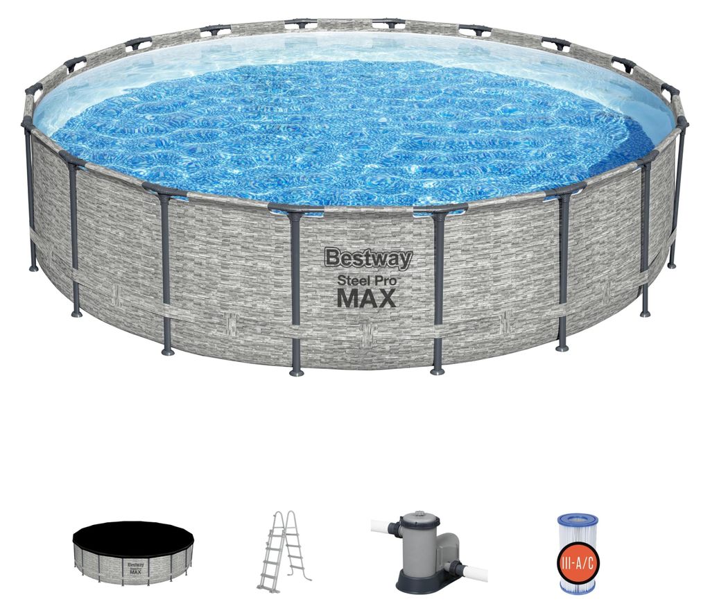 Piscina con struttura rotonda Steel Pro MAX effetto pietra Immagine del prodotto 