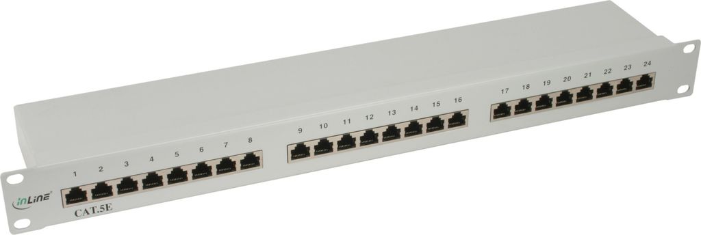 InLine Patchfeld Cat.5e, 24-fach, 48,26cm (19"), 1HE, lichtgrau, RAL7035