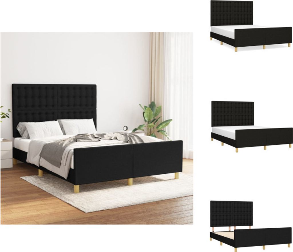 vidaXL Bettgestell mit Kopfteil Schwarz 140x190 cm Stoff - Betten & Bettgestelle